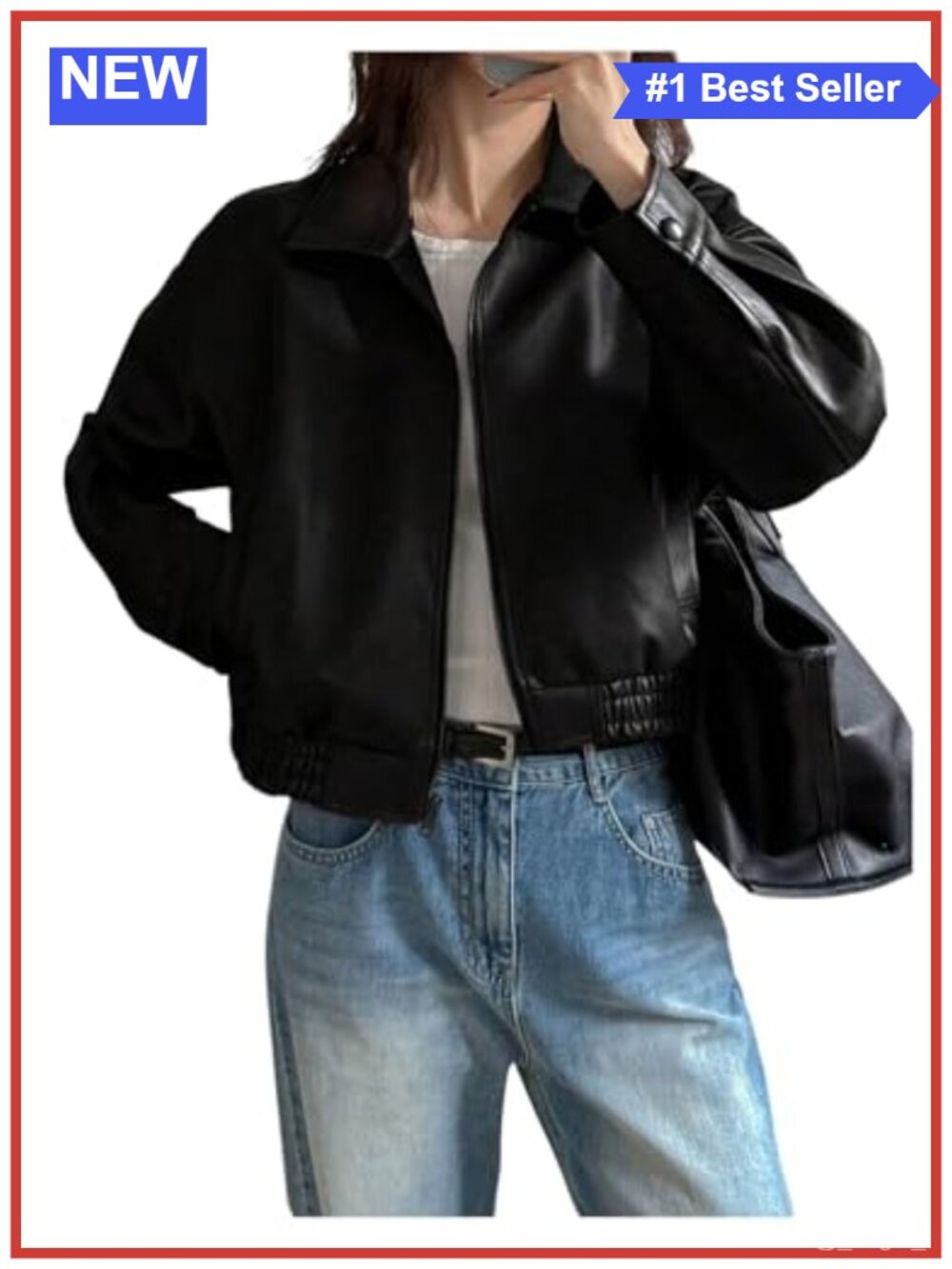 Faux Leather Zip Up Oversized Bomber Cropped Jacket